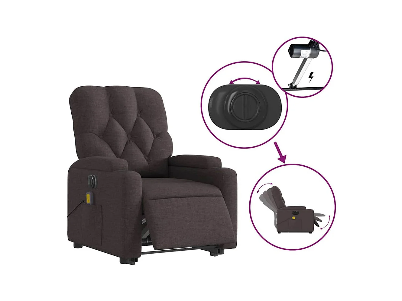 Fauteuil inclinable de massage électrique Marron foncé Tissu