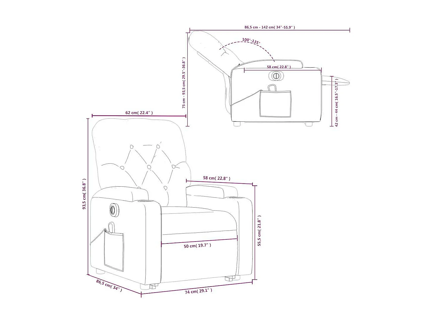 Fauteuil inclinable de massage électrique Marron foncé Tissu