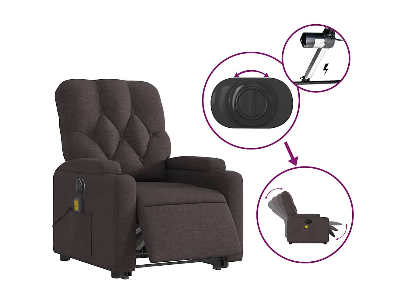 Fauteuil inclinable de massage électrique Marron foncé Tissu