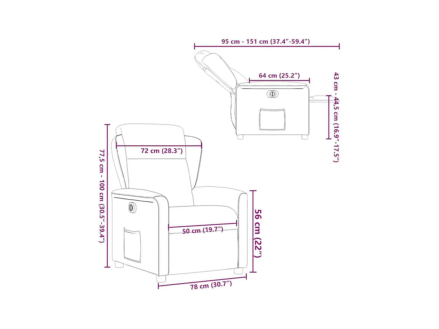 Fauteuil inclinable de massage électrique gris foncé tissu