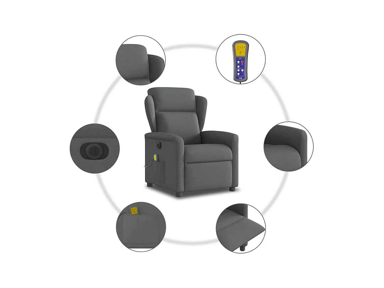 Fauteuil inclinable de massage électrique gris foncé tissu