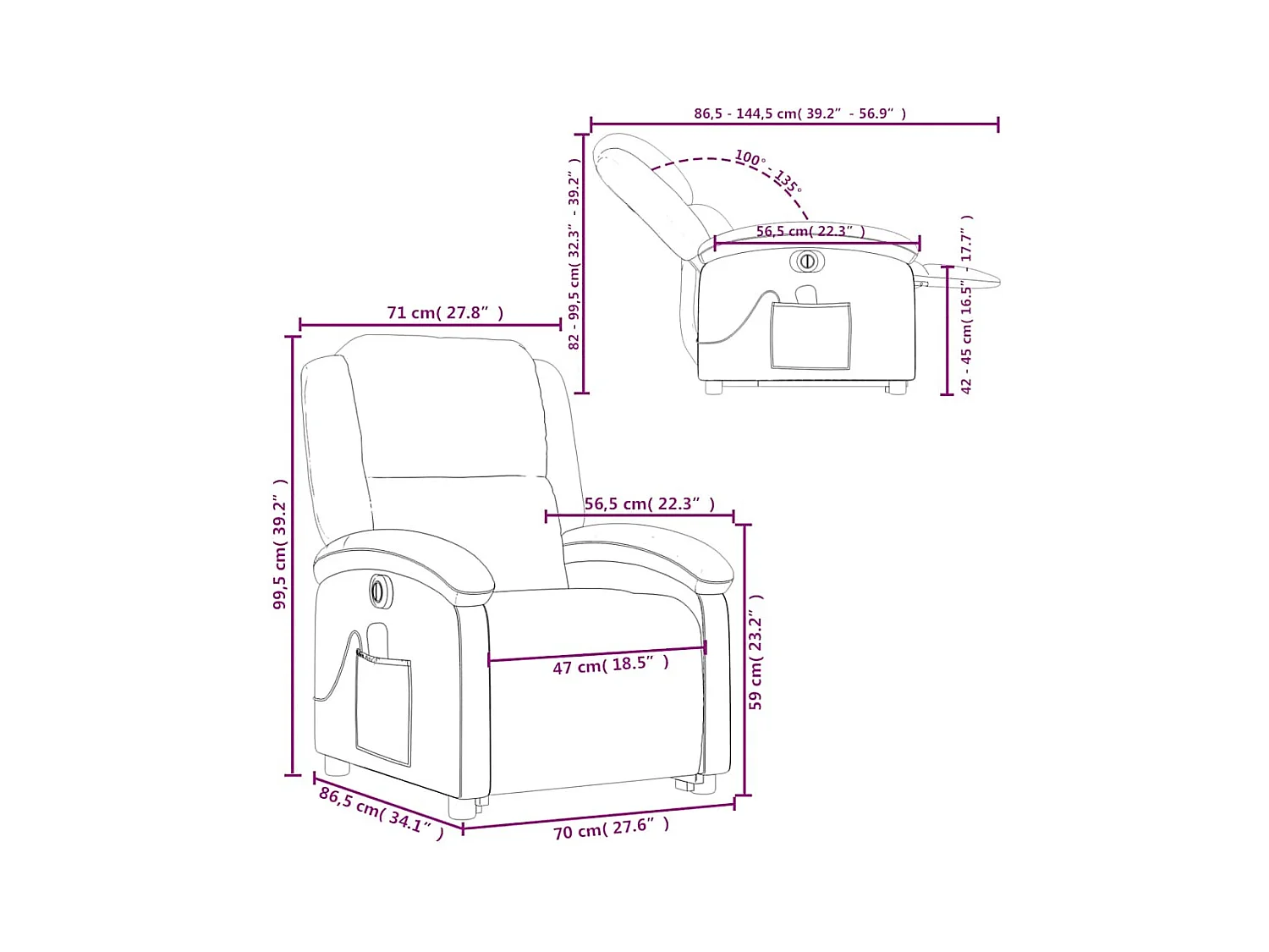 Fauteuil inclinable de massage électrique bleu velours
