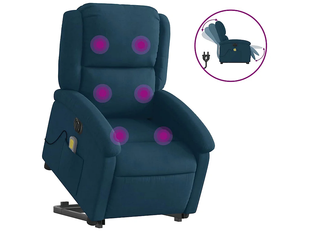 Poltrona Alzapersona Massaggi Reclinabile Elettrica Blu Velluto