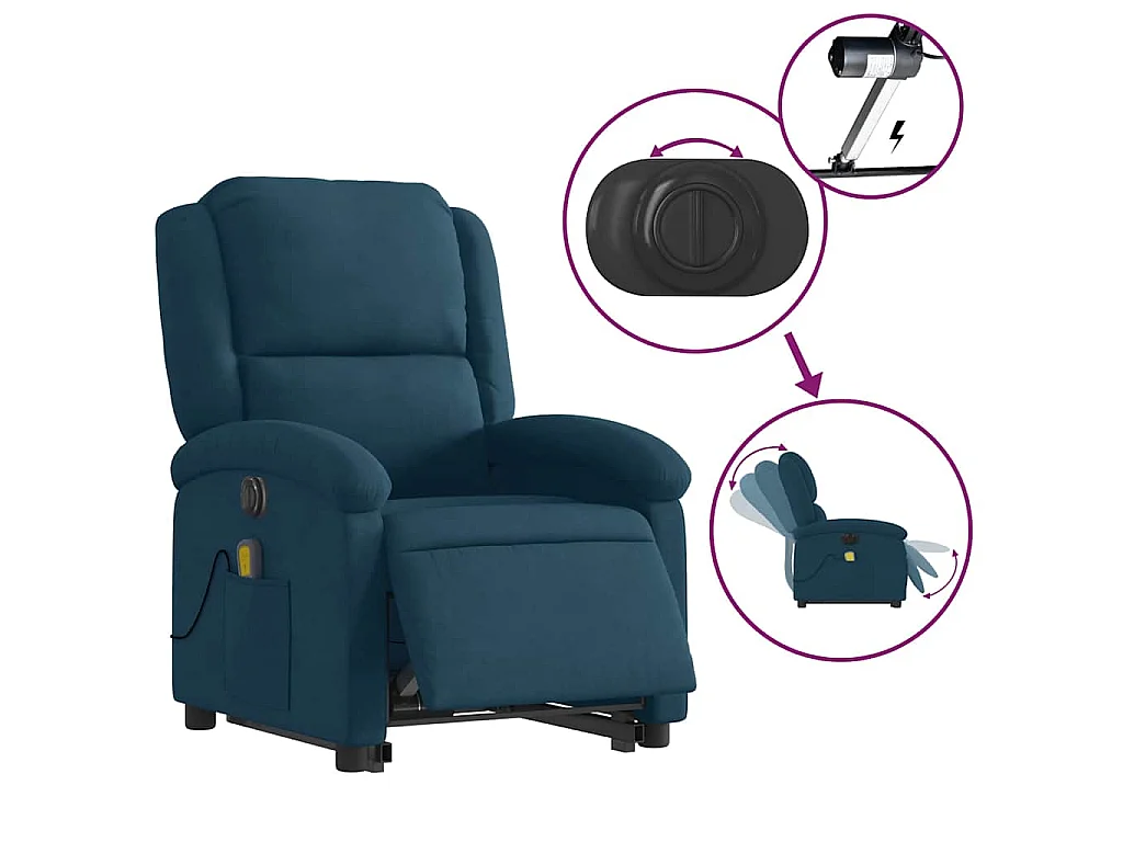 Fauteuil inclinable de massage électrique bleu velours