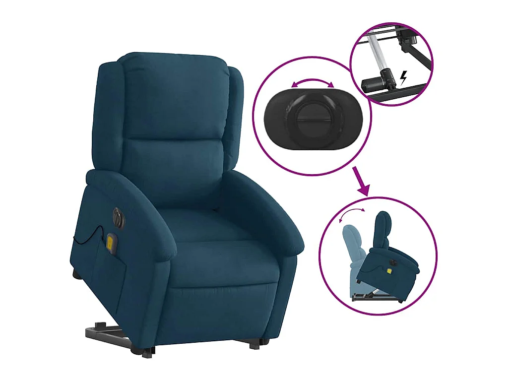 Fauteuil inclinable de massage électrique bleu velours