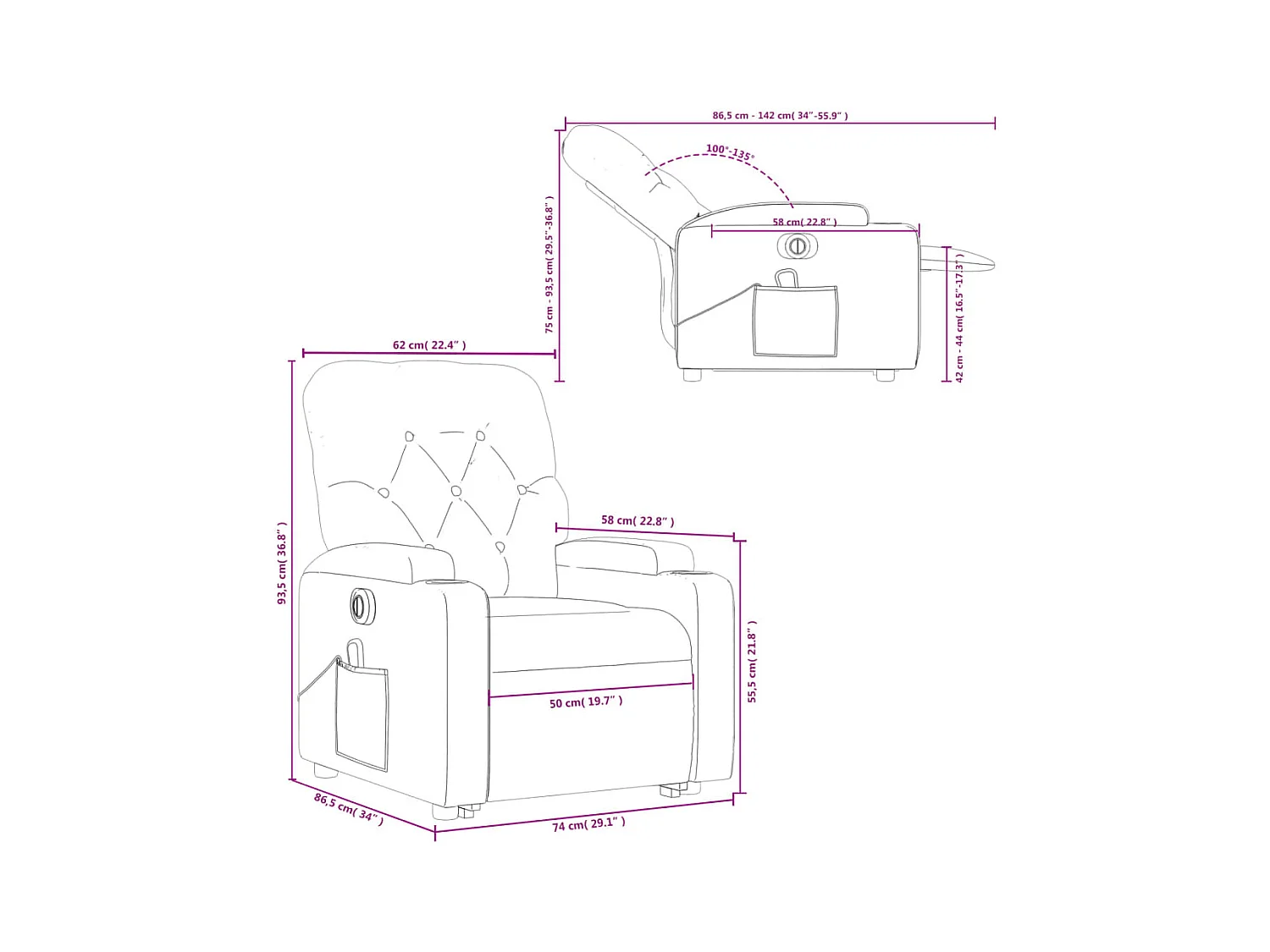 Fauteuil inclinable de massage électrique Marron Tissu