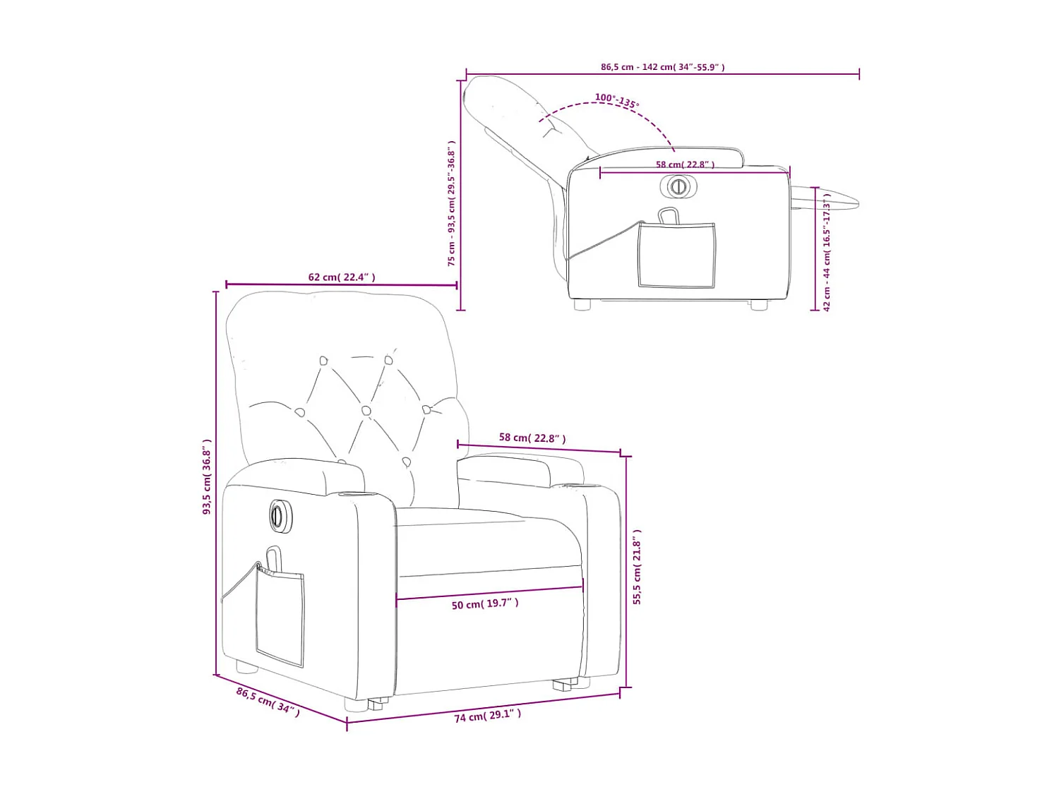 Fauteuil inclinable de massage électrique Marron Tissu