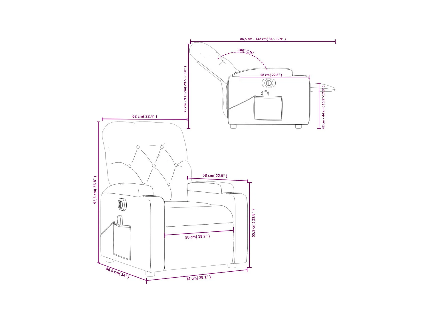 Massagestoel elektrisch verstelbaar stof bruin