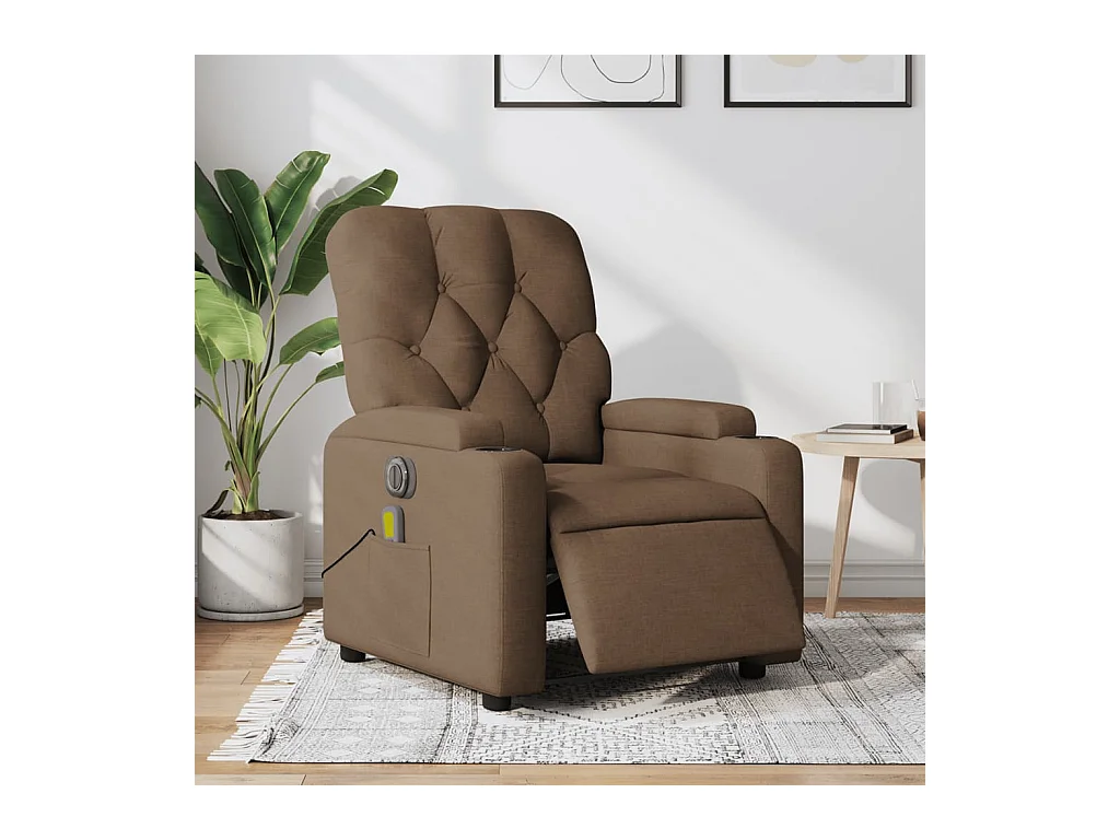 Poltrona de massagens reclinável elétrica tecido castanho