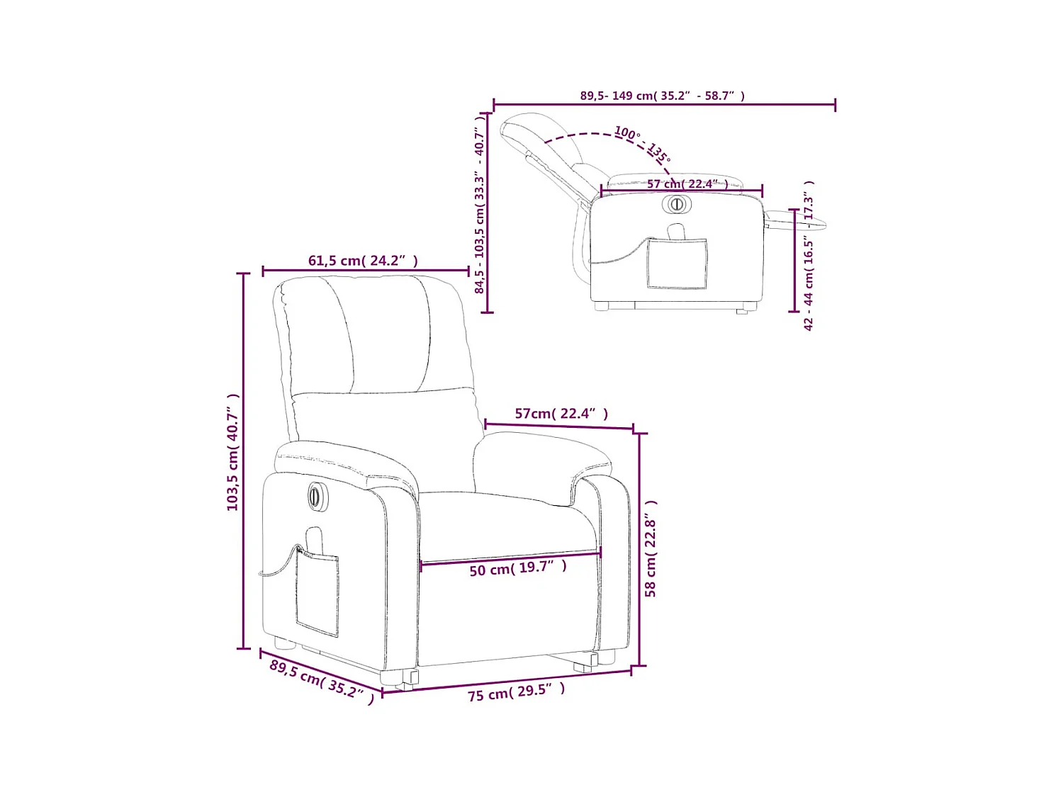 Fauteuil inclinable de massage électrique beige microfibres