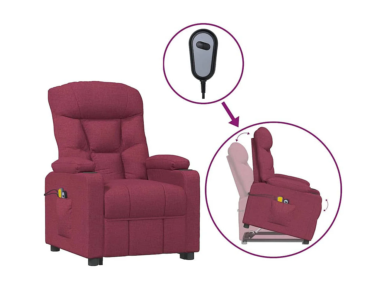Sillón de masaje elevable tela rojo tinto