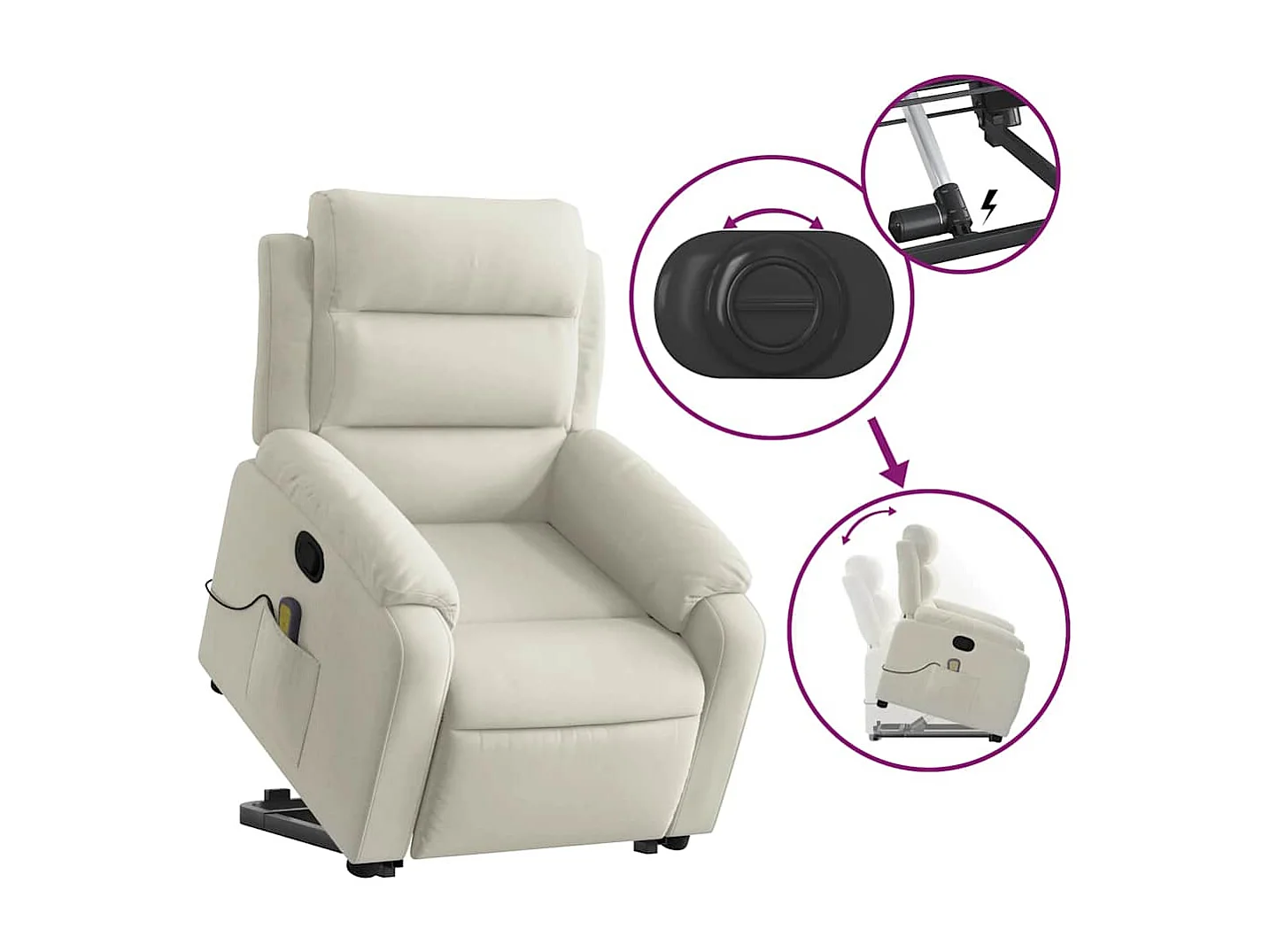 Sillón reclinable de masaje elevable terciopelo crema