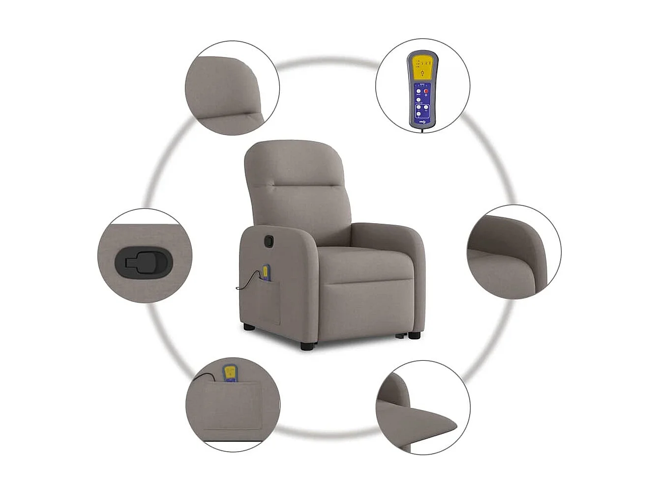 Massagesessel mit Aufstehhilfe Taupe Stoff