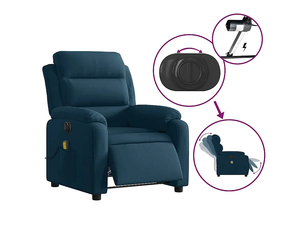 Massagesessel Elektrisch Blau Samt