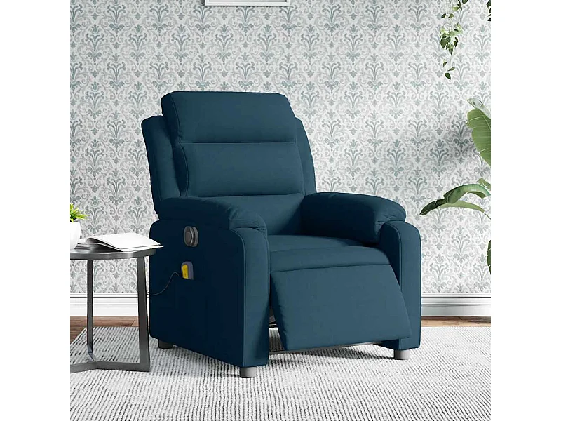 Poltrona Massaggiante Reclinabile Elettrica Blu in Velluto