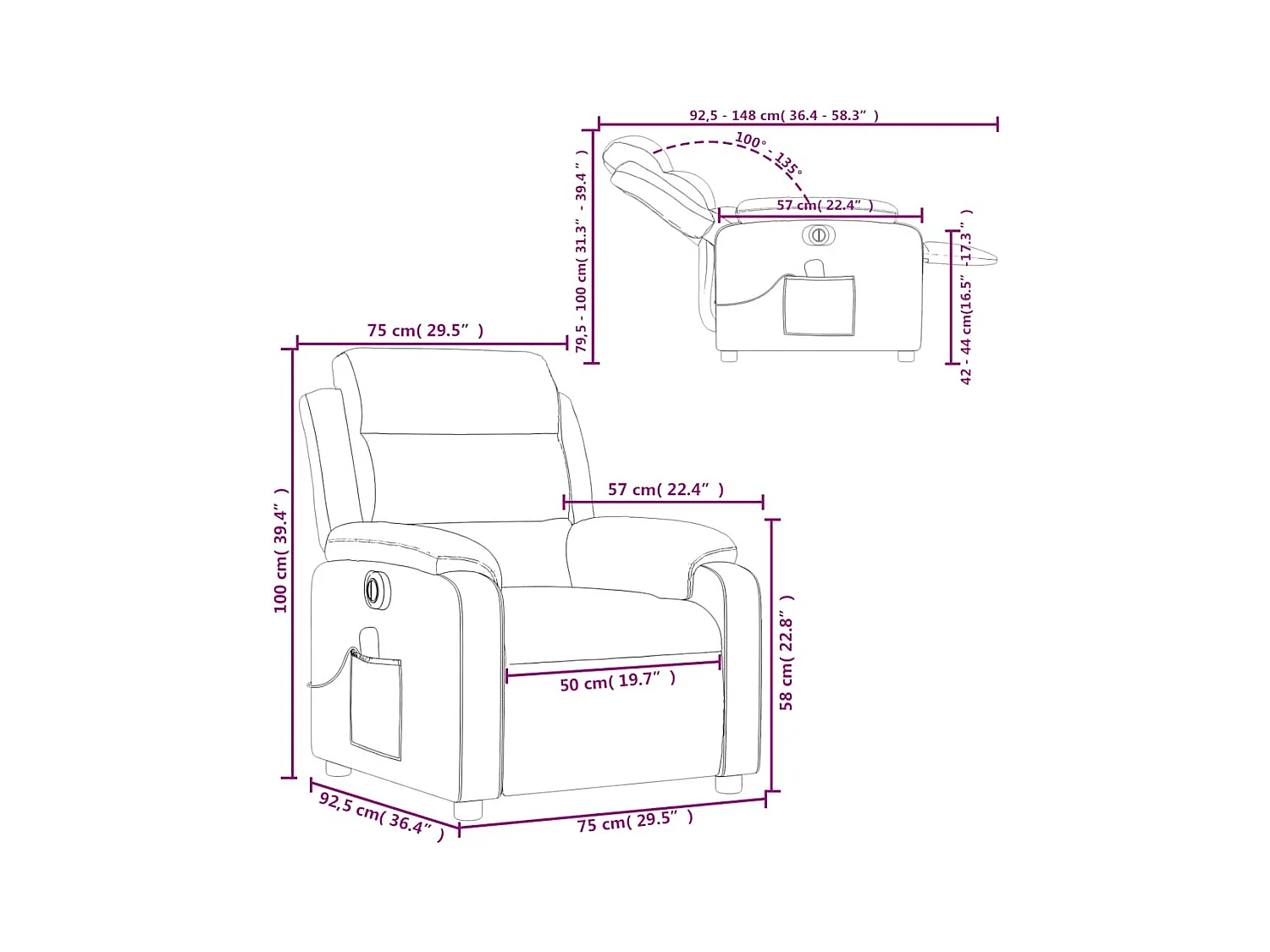Fauteuil de massage inclinable électrique marron similicuir