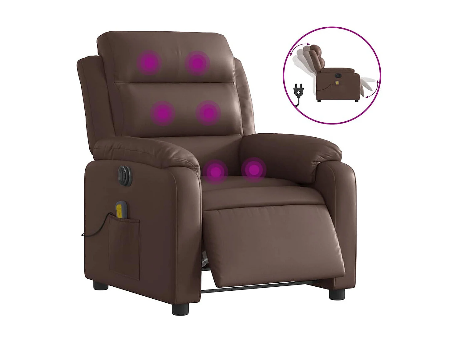 Fauteuil de massage inclinable électrique marron similicuir