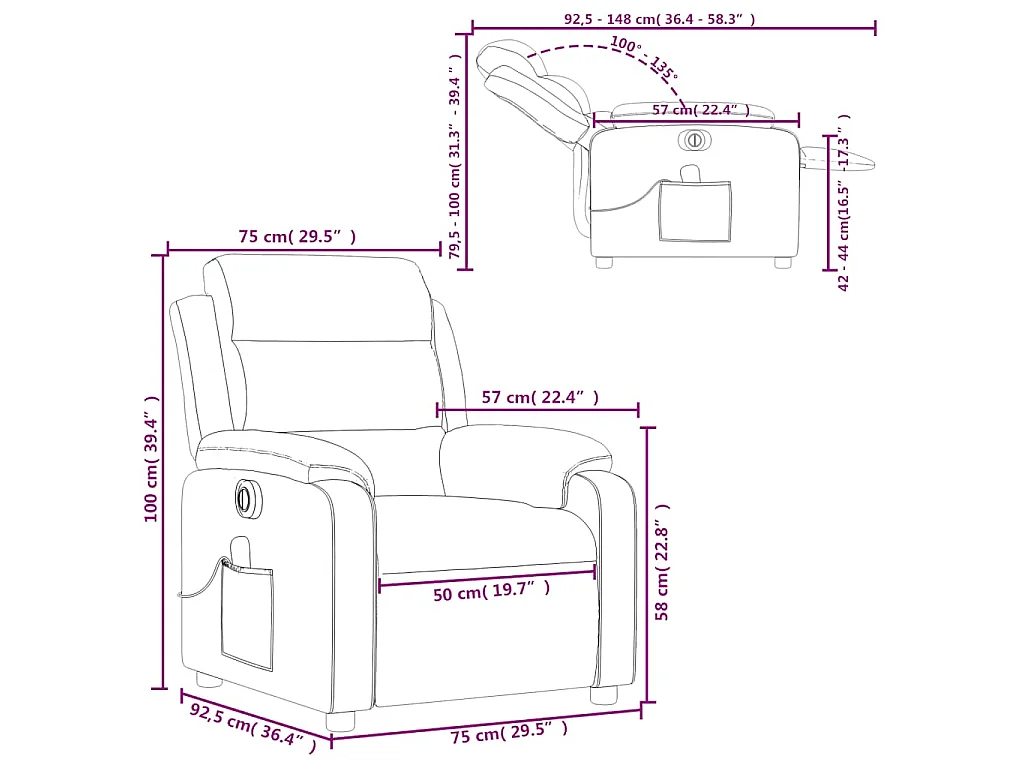 Fauteuil de massage inclinable électrique marron similicuir
