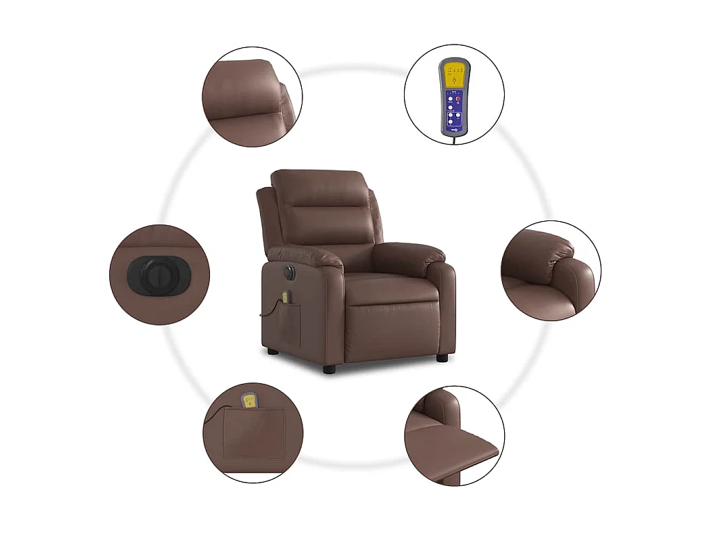 Fauteuil de massage inclinable électrique marron similicuir