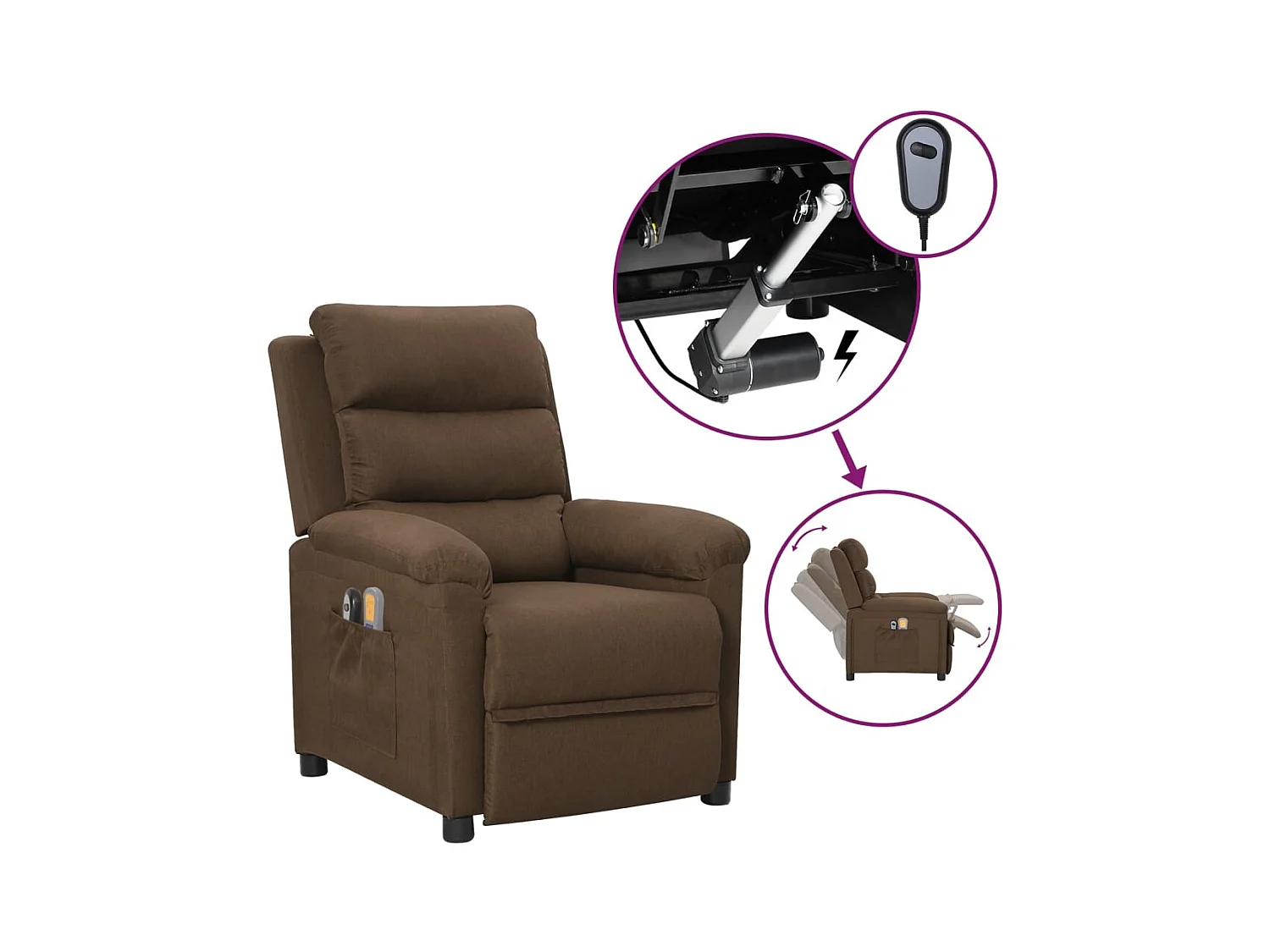 Fauteuil électrique de massage Marron Tissu