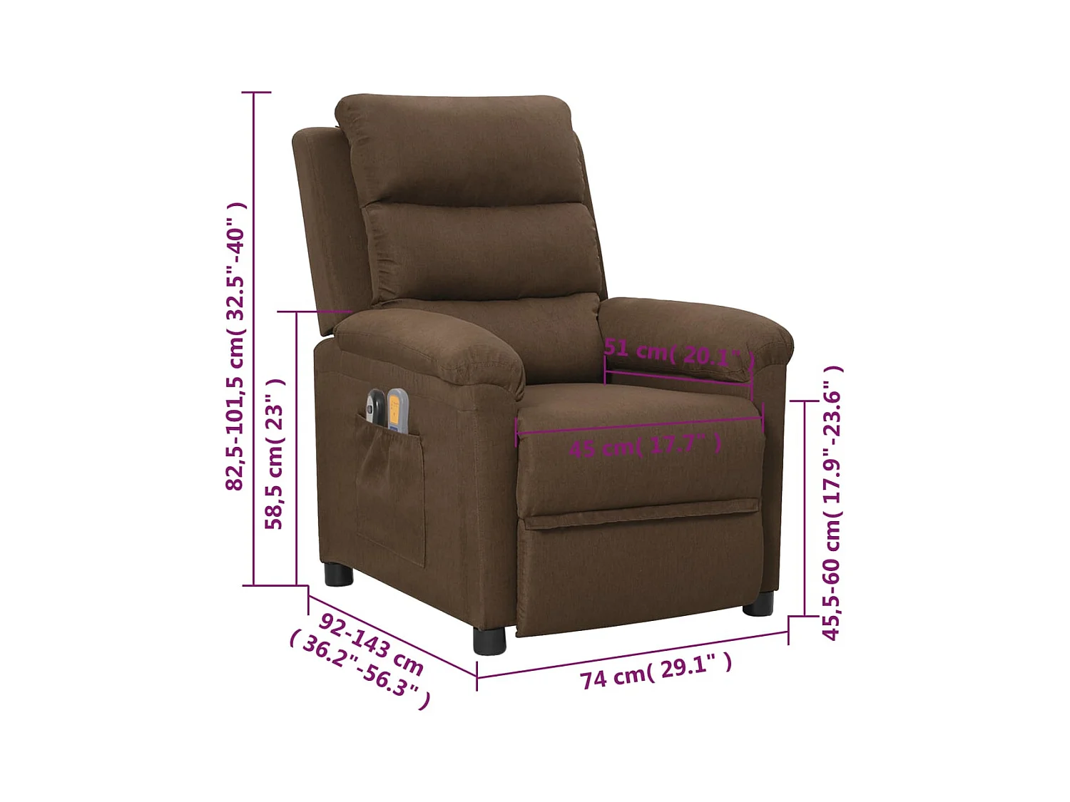 Fauteuil électrique de massage Marron Tissu