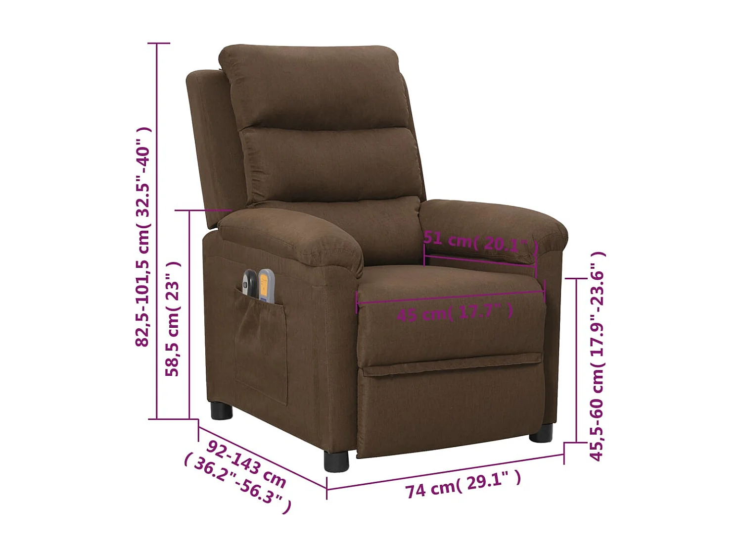 Fauteuil électrique de massage Marron Tissu