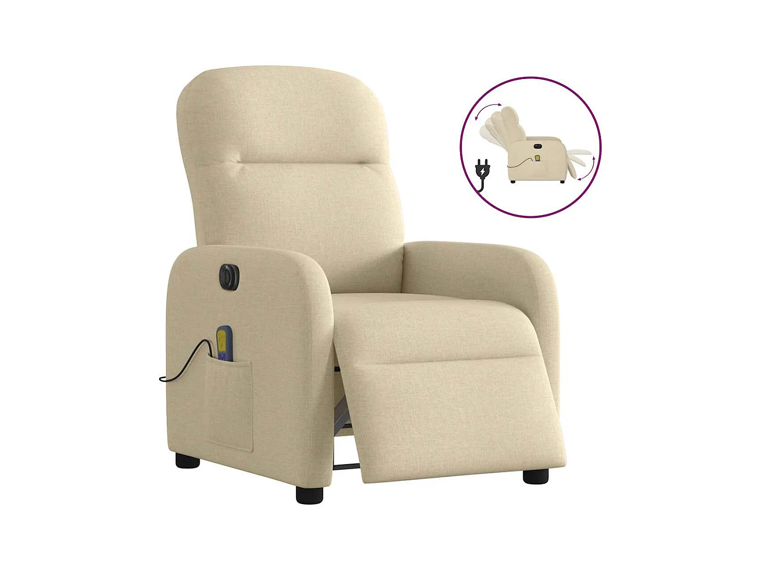 Fauteuil inclinable de massage électrique crème tissu