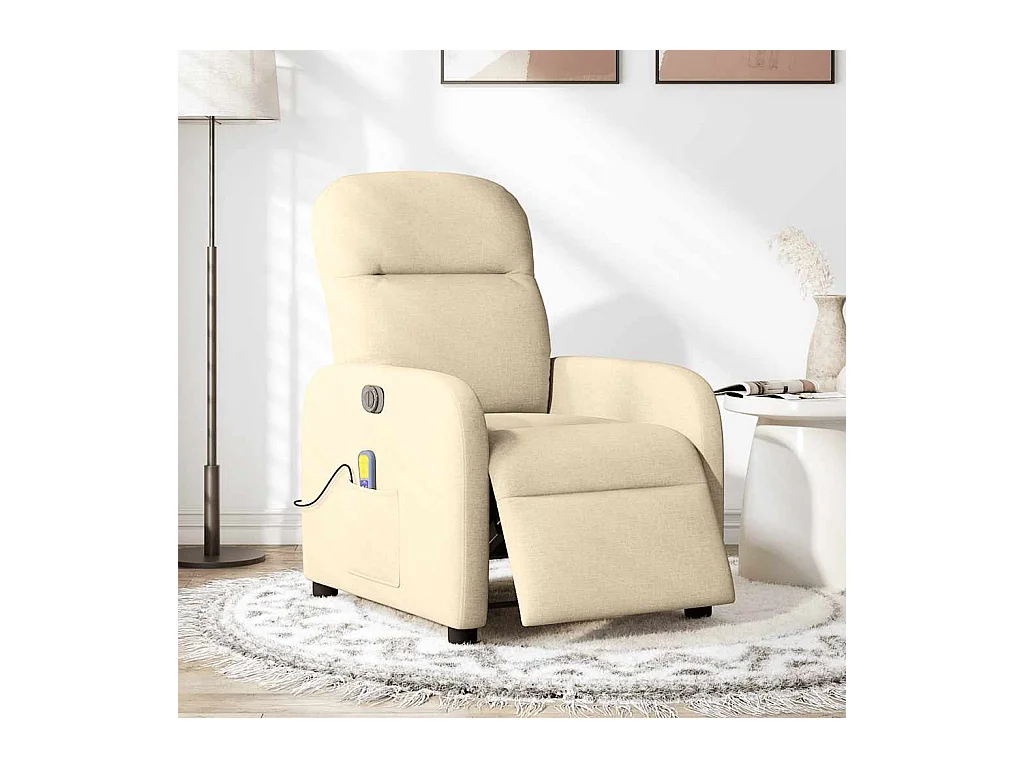 Fauteuil inclinable de massage électrique crème tissu