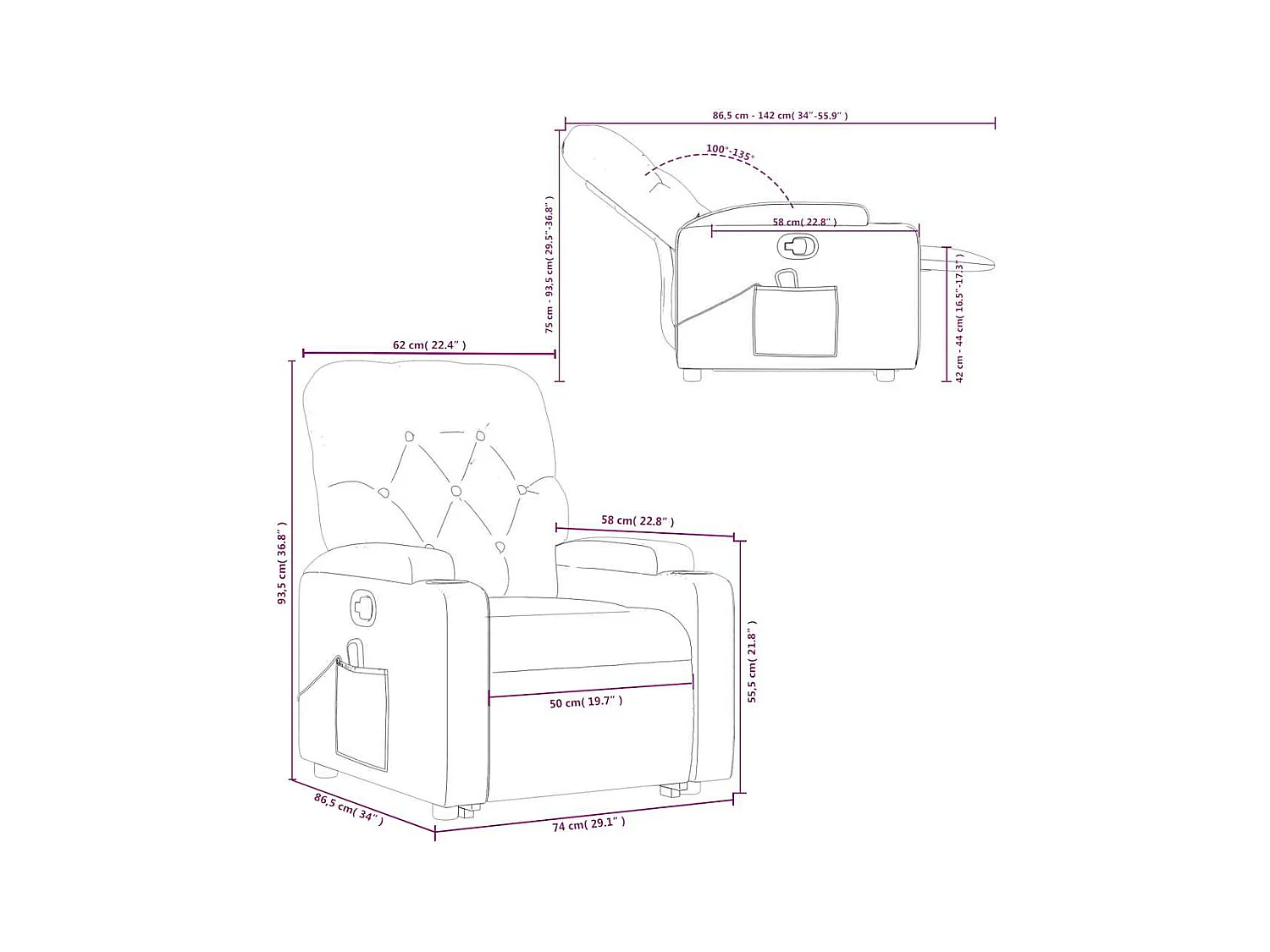 Fauteuil inclinable de massage Marron foncé Tissu