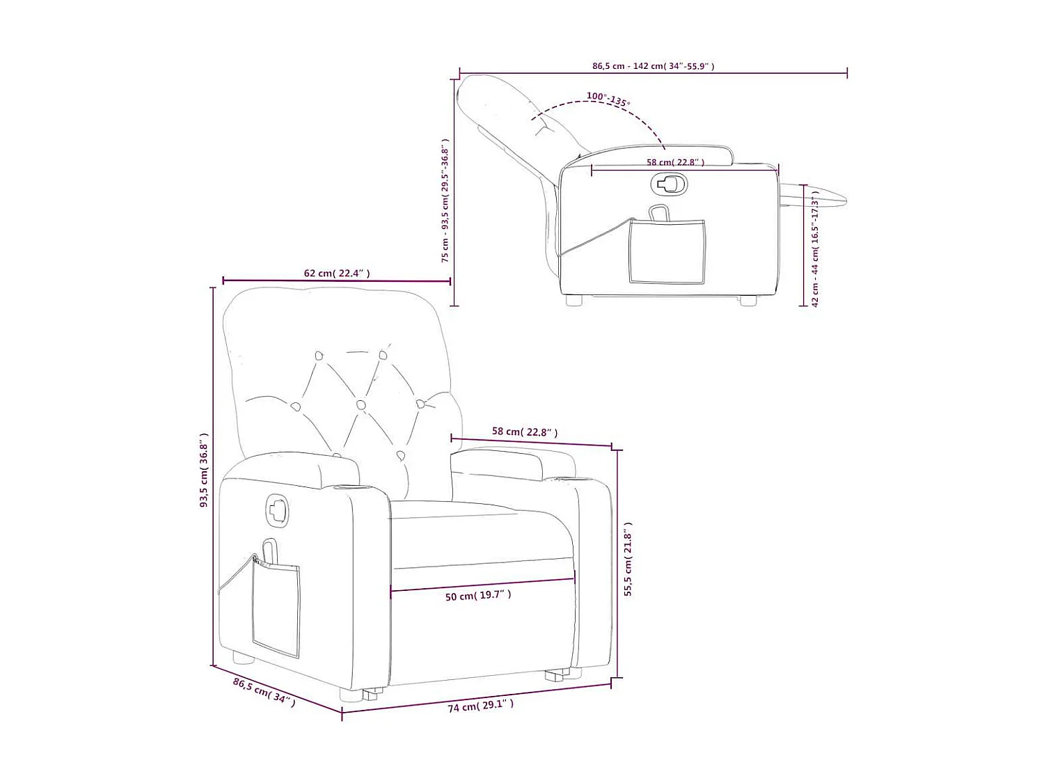 Fauteuil inclinable de massage Marron foncé Tissu