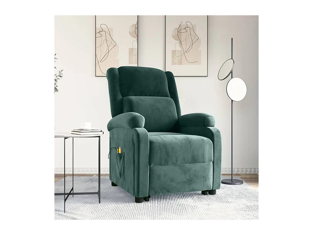 Poltrona elevatória de massagens veludo verde-escuro