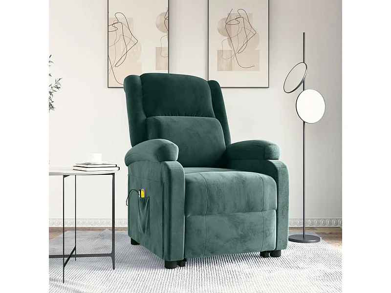 Poltrona elevatória de massagens veludo verde-escuro