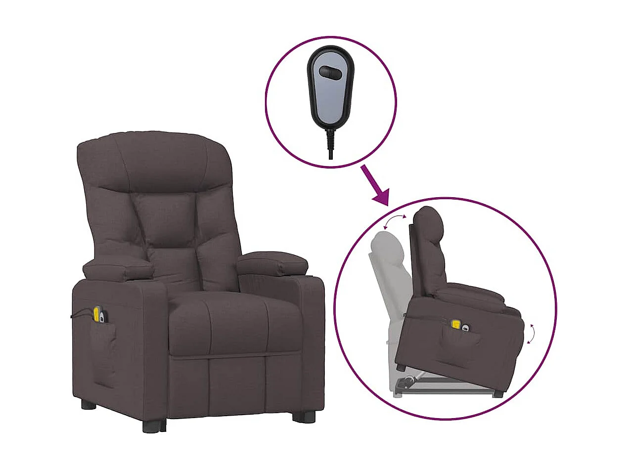 Silla de masaje elevable de tela marrón oscuro