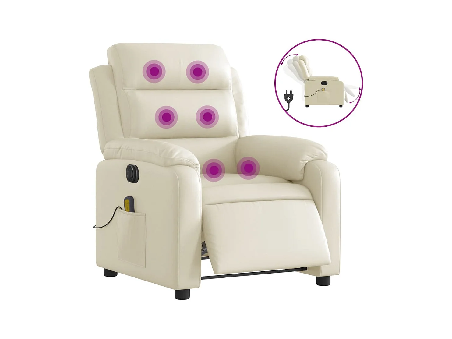 Fauteuil de massage inclinable électrique crème similicuir