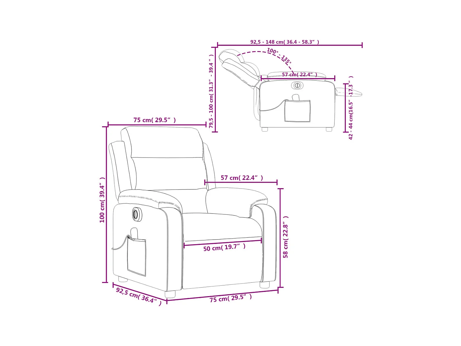 Fauteuil de massage inclinable électrique crème similicuir