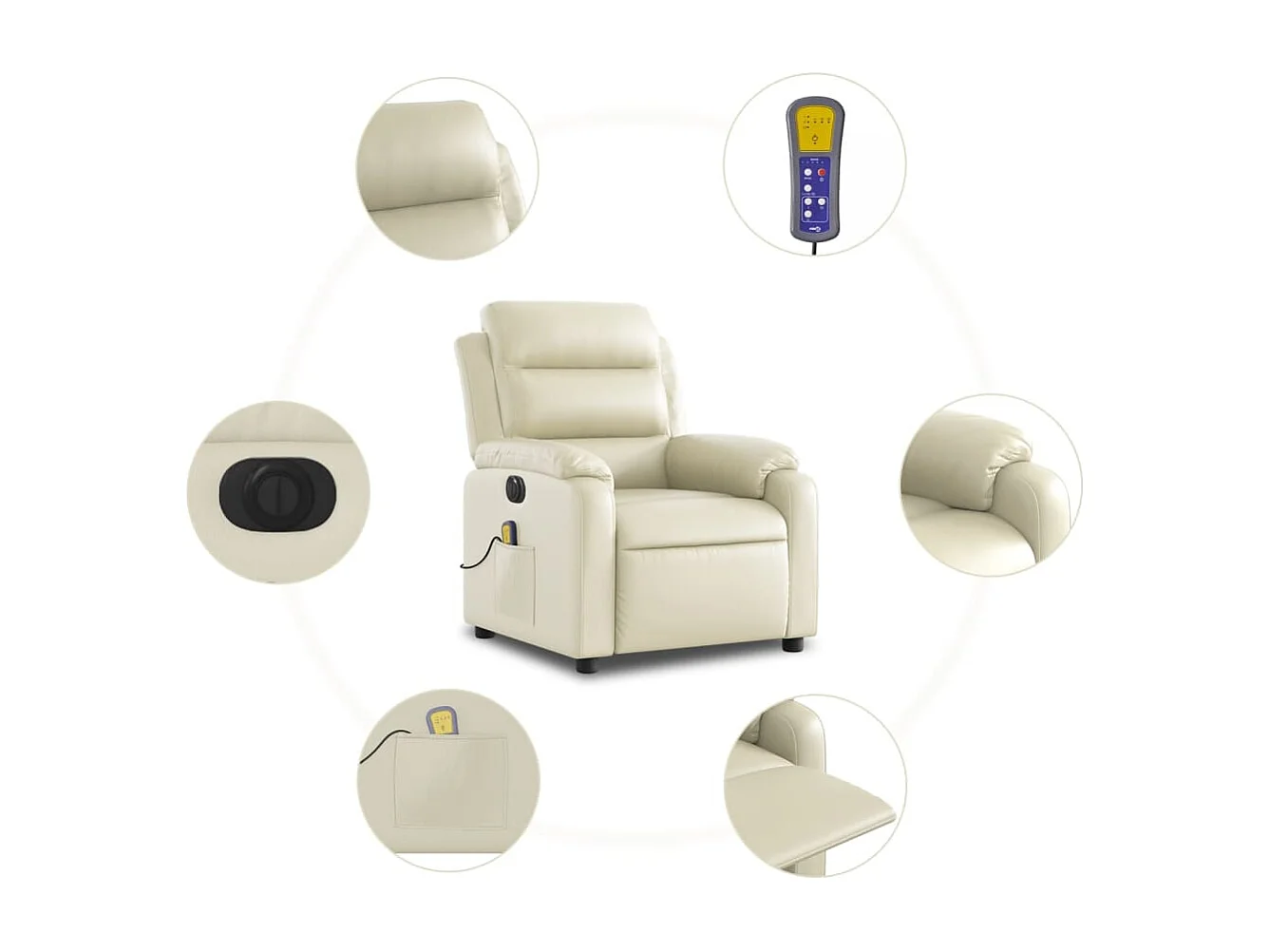 Fauteuil de massage inclinable électrique crème similicuir