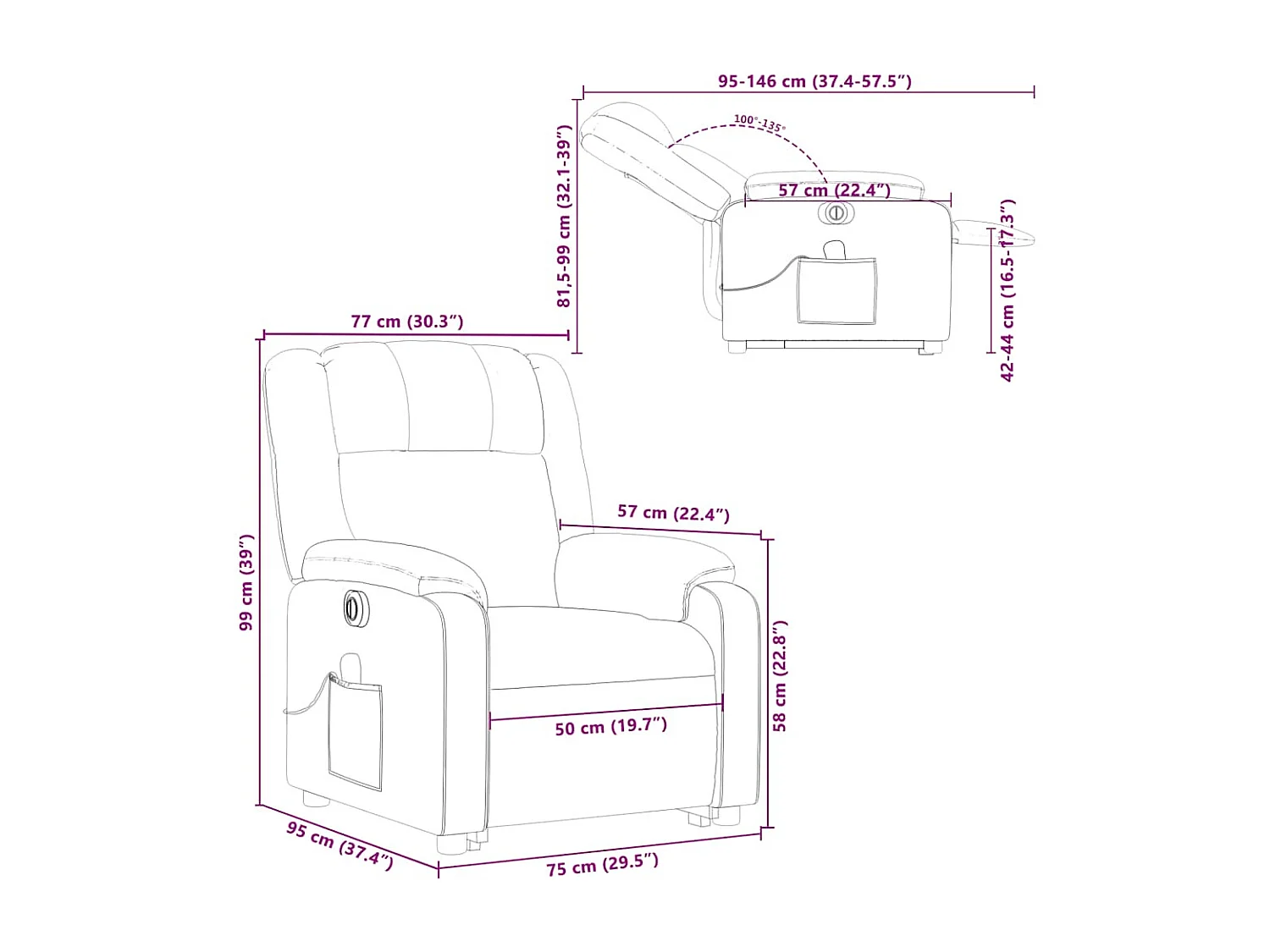 Fauteuil inclinable de massage électrique Crème Tissu