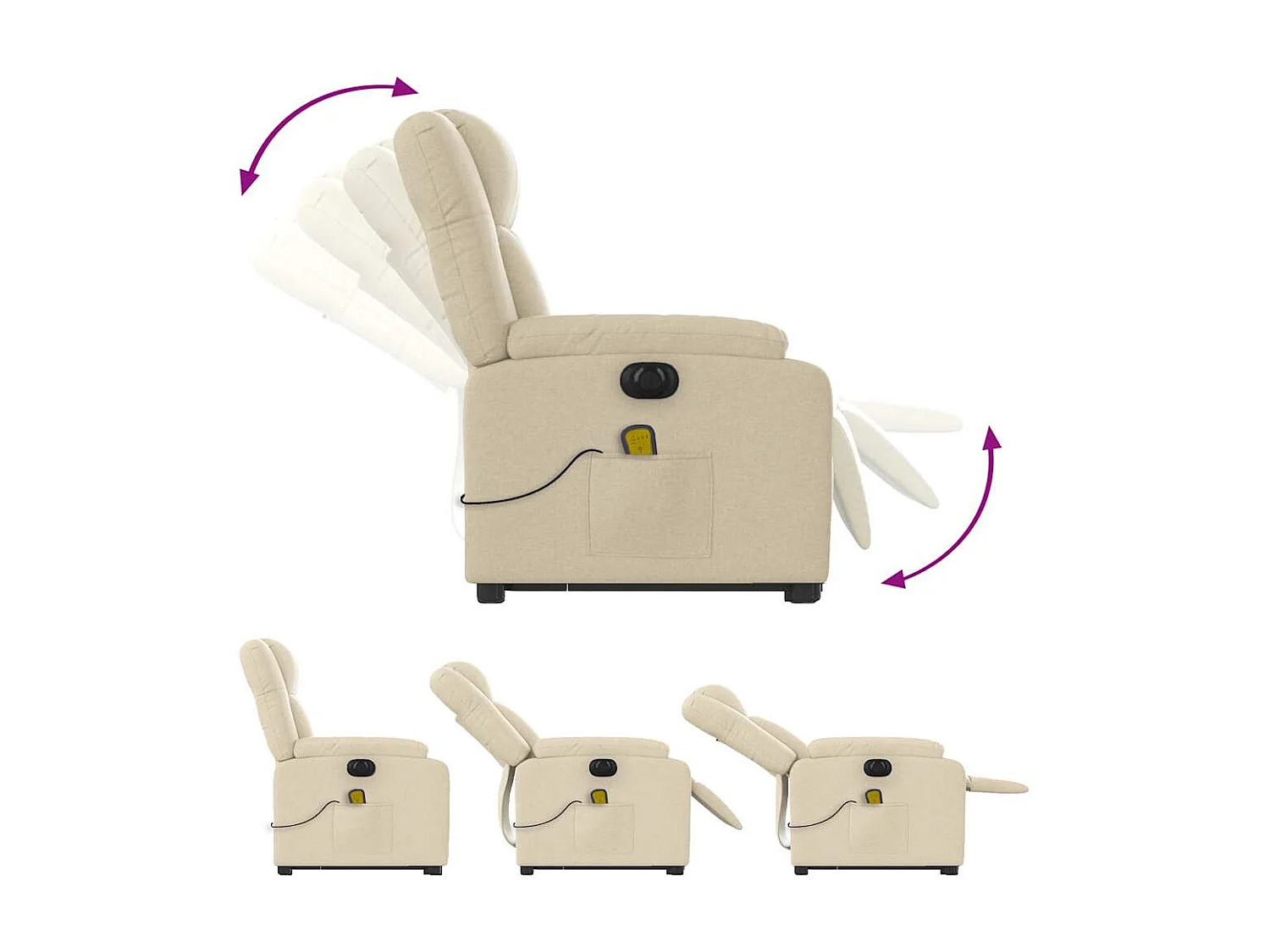 Fauteuil inclinable de massage électrique Crème Tissu