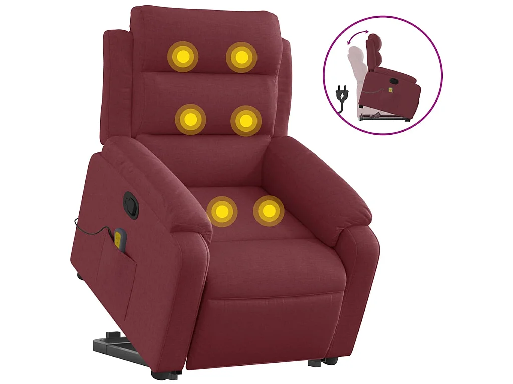 Poltrona Alzapersona Massaggio Reclinabile Rosso Vino Tessuto