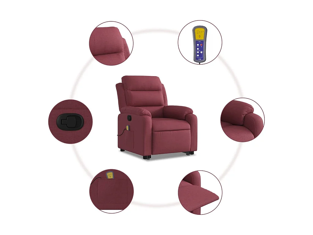 Poltrona Alzapersona Massaggio Reclinabile Rosso Vino Tessuto