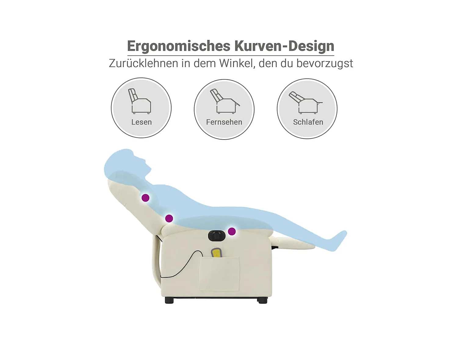 Fauteuil inclinable de massage électrique crème velours