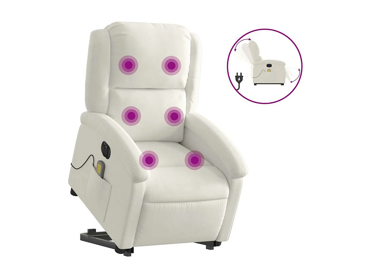Fauteuil inclinable de massage électrique crème velours
