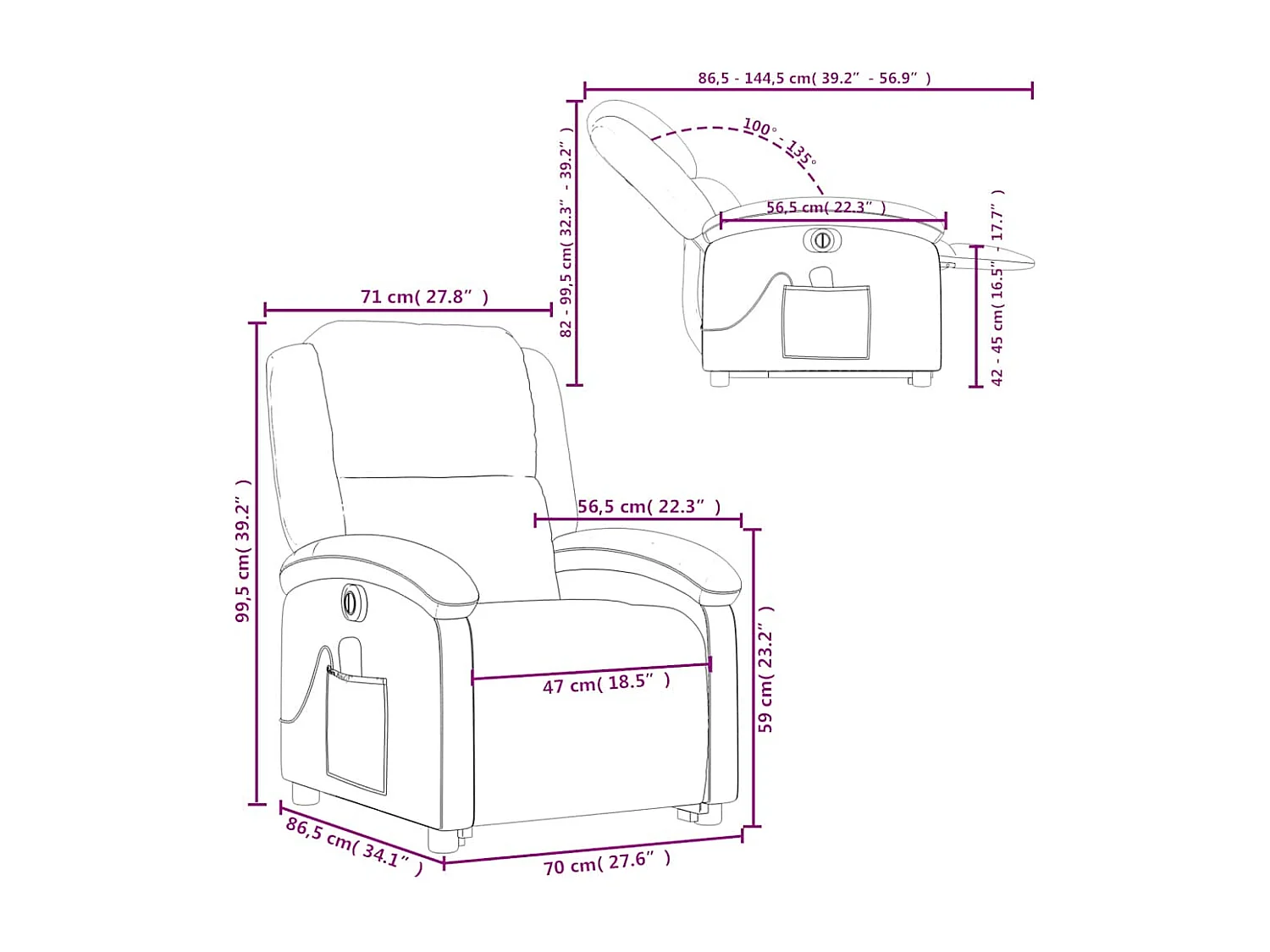 Fauteuil inclinable de massage électrique crème velours