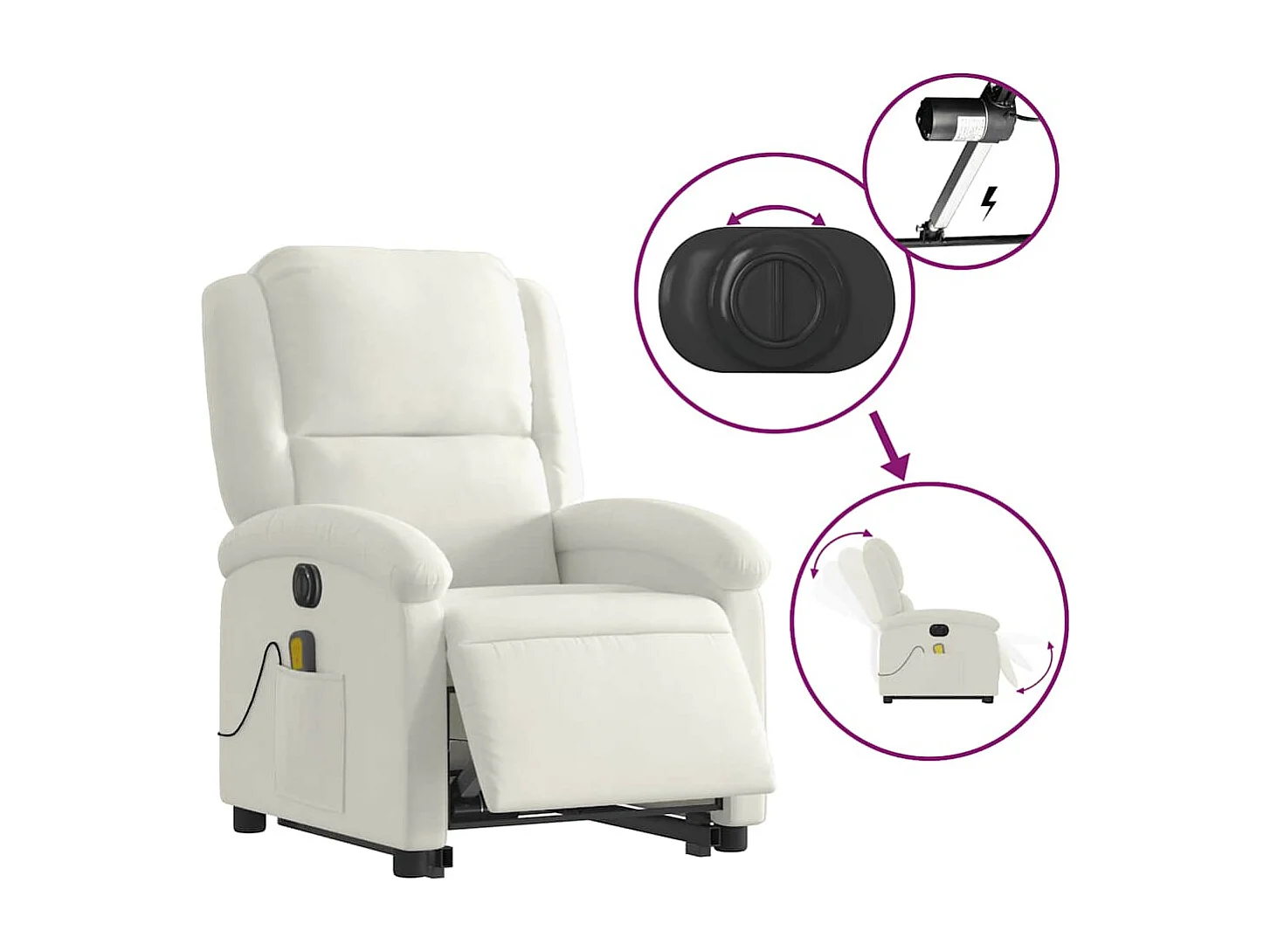 Fauteuil inclinable de massage électrique crème velours