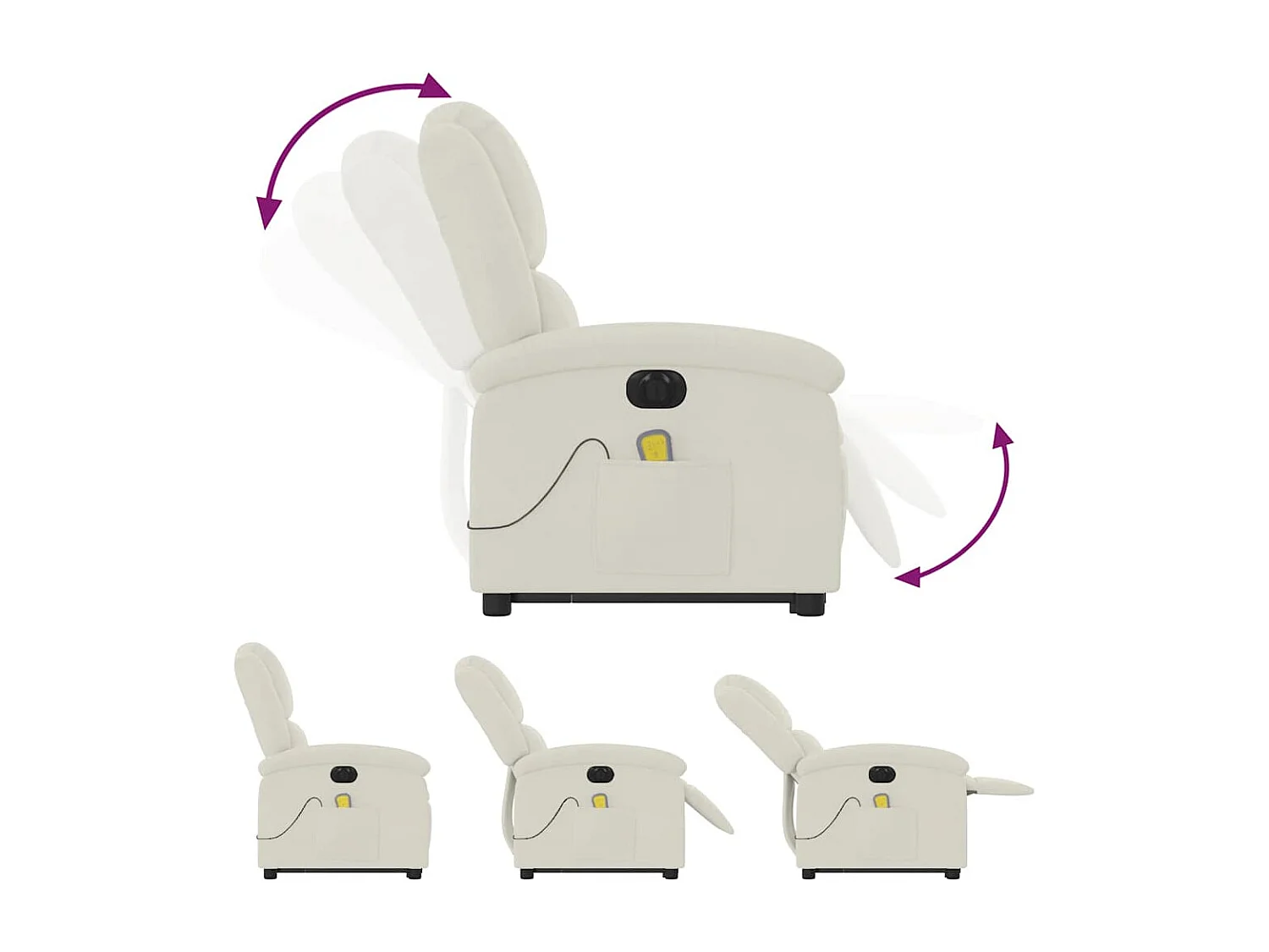 Fauteuil inclinable de massage électrique crème velours