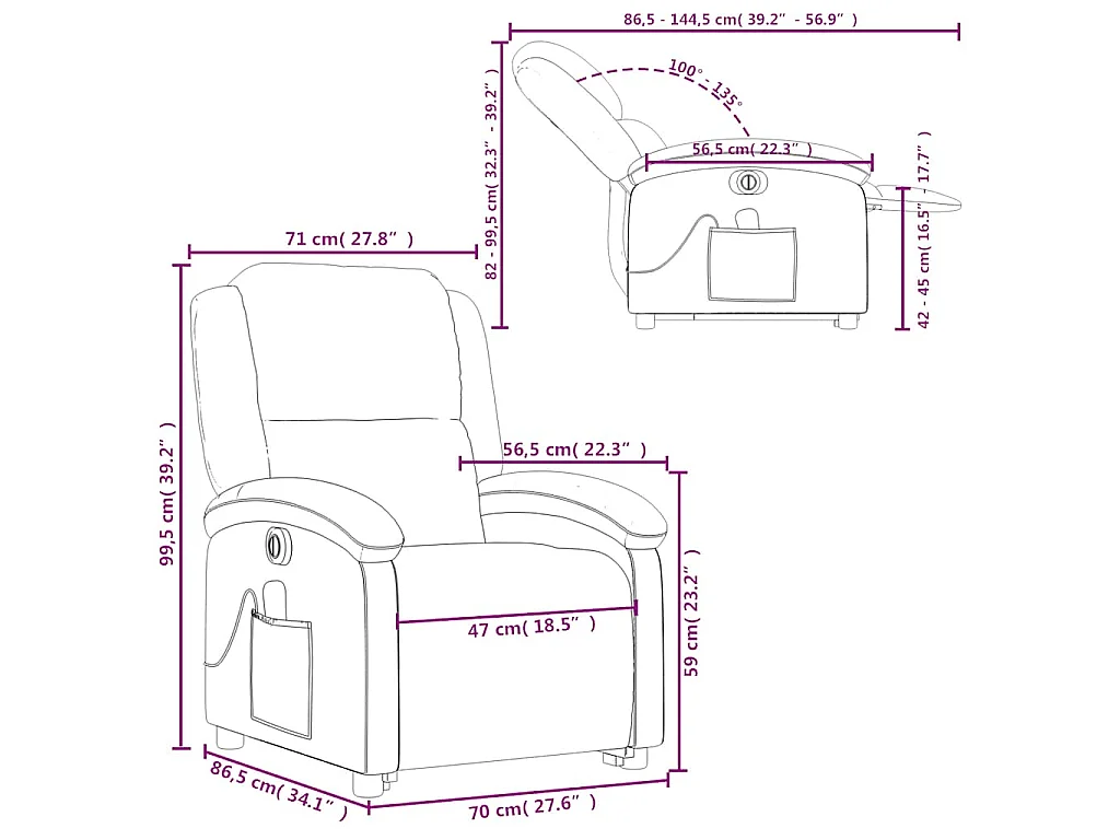 Fauteuil inclinable de massage électrique crème velours