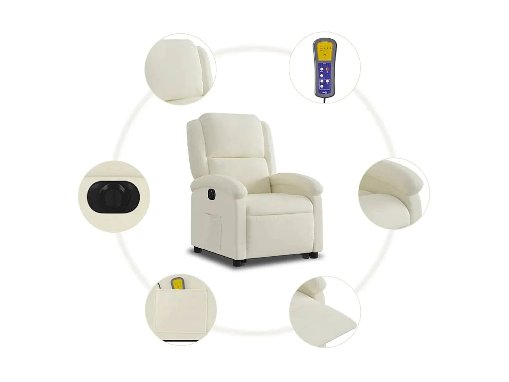 Fauteuil inclinable de massage électrique crème velours