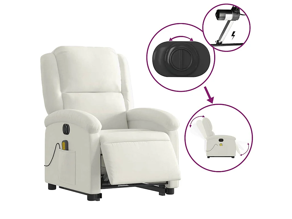 Fauteuil inclinable de massage électrique crème velours