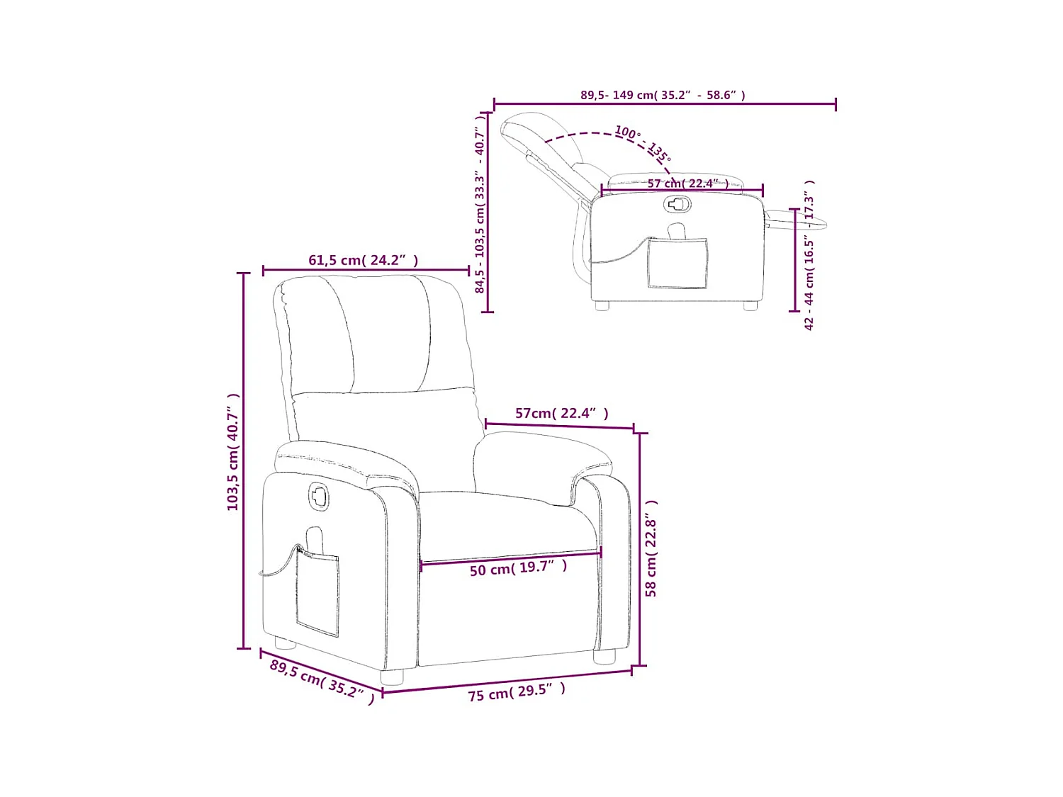 Fauteuil inclinable de massage taupe tissu microfibre
