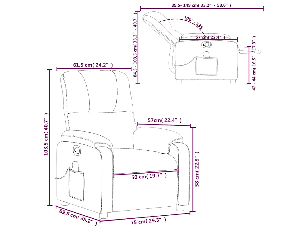 Fauteuil inclinable de massage taupe tissu microfibre